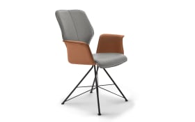 Essgruppe Nevio, Eiche natur massiv geölt, saddle brown/middengrijs