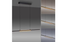 LED-Pendelleuchte Mondo Famera, holz/schwarz, inkl. CCT und Fernbedienung