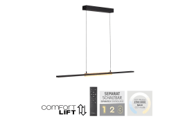 LED-Pendelleuchte Mondo Famera, holz/schwarz, inkl. CCT und Fernbedienung