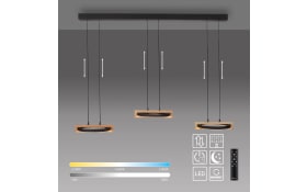 LED-Pendelleuchte Mondo Famera, holz/schwarz, 3-flammig, inkl. CCT und Fernbedienung