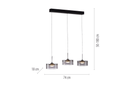 LED-Pendelleuchte Mondo Karena, schwarz, 3-flammig, inkl. Memoryfunktion