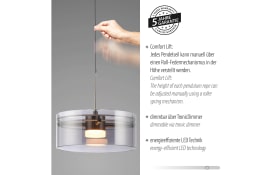 LED-Pendelleuchte Mondo Karena, stahlfarbig, 1-flammig, inkl. Memoryfunktion