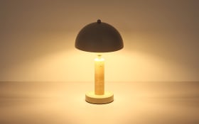 Tischleuchte Janie, sandfarbig/Travertine-Nachbildung