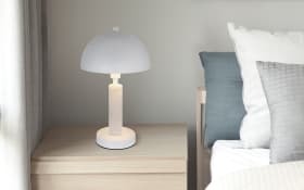 Tischleuchte Janie, weiß/Travertine-Nachbildung