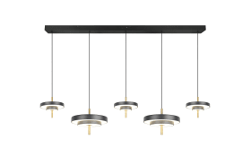 LED-Pendelleuchte Keaton, schwarz/gold, 5-flammig, inkl. Switchdimmer