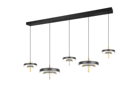 LED-Pendelleuchte Keaton, schwarz/gold, 5-flammig, inkl. Switchdimmer