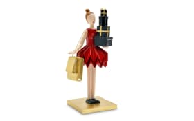 Deko-Figur Frau mit Geschenken, rot/gold, 26 cm