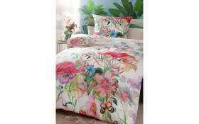 Wendebettwäsche Satin Flora, weiß/violett, 135 x 200 cm