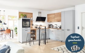 Einbauküche Laser/Structura, steingrau Lack matt, inkl. Elektrogeräte