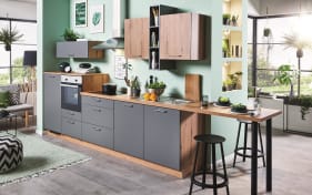 Einbauküche Wida/Plamos, anthrazit/Wildeiche Nachbildung, inkl. Elektrogeräte