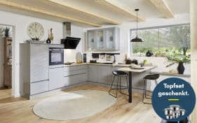 Einbauküche Perfect brillant, perlgrau, inkl. AEG Elektrogeräte