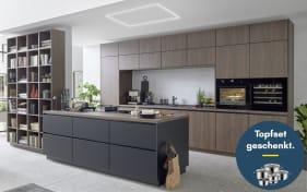 Einbauküche Stadum/Torna, schwarz/Nussbaum Nachbildung, inkl. Bosch Elektrogeräte