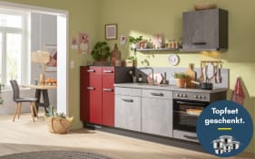 Einbauküche IP 1200, beton Nachbildung/burgundrot, inkl. Elektrogeräte