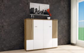 Highboard Cuba, Weiß Hochglanz, Alteiche-Nachbildung 