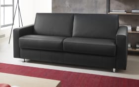Leder-Schlafsofa Messina in schwarz mit Chromfüßen