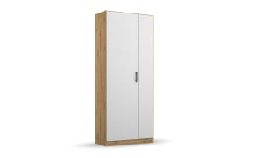 Drehtürenschrank Allrounder, Eiche Artisan Nachbildung/alpinweiß, linke Tür breit, rechte Tür schmal, 4 Böden