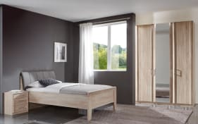 Seniorenzimmer Meran, Eiche sägegrau-Nachbildung, 100 x 200 cm, Schrank 150 x 216 cm