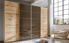 Schwebetürenschrank Cardiff, Eiche Bianco, teilmassiv/braun