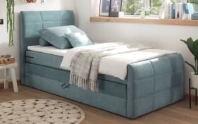 Boxspringbett Kuba 1, denim, 100 x 200 cm, inkl. Topper und Bettkasten