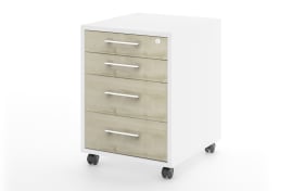 Rollcontainer Vary, weiß/Birke-Nachbildung