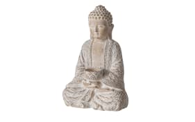 Buddha Figur mit Teelicht Nehmet, braun/weiß
