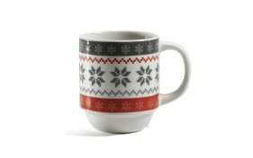 Kaffeebecher Schneeflocke aus Keramik in grau/rot/weiß