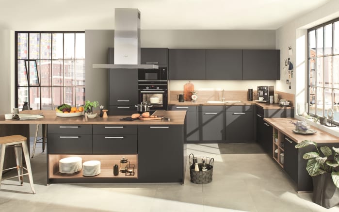 Einbauküche Torna, schwarz supermatt, inkl. Bosch Elektrogeräte-01