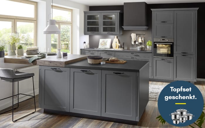 Einbauküche Nordina, schiefergrau matt, inkl. Miele Elektrogeräte-01