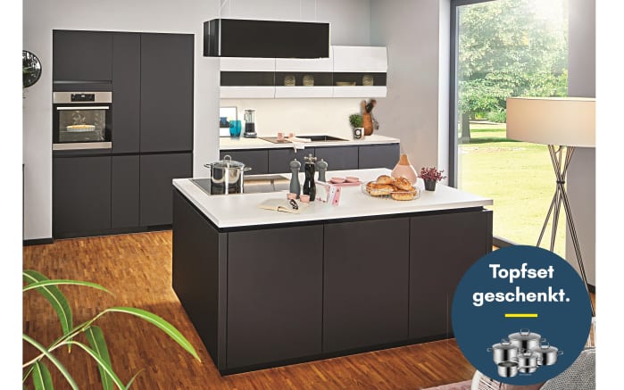 Einbauküche Esilia, grafitschwarz, inkl. Miele Elektrogeräte-01