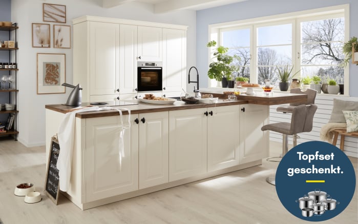 Einbauküche Sylda, weiß, inkl. Miele Elektrogeräte-01