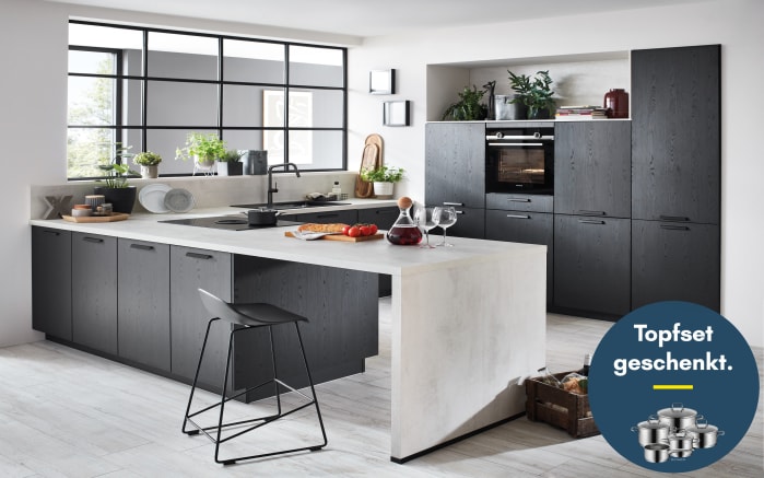 Einbauküche Structura, betongrau, inkl. Miele Elektrogeräte-01