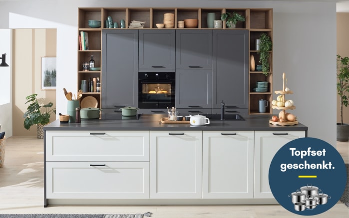Einbauküche Nordic, weiß/schiefergrau, inkl. Miele Elektrogeräte-01