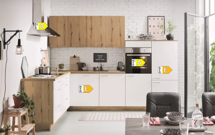 Einbauküche Wida/Plamos, weiß/Eiche Nachbildung, inkl. Elektrogeräte-03