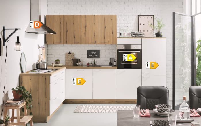 Einbauküche Wida/Plamos, weiß/Eiche Nachbildung, inkl. Elektrogeräte-03