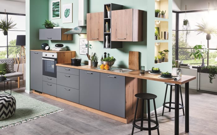 Einbauküche Wida/Plamos, anthrazit/Wildeiche Nachbildung, inkl. Elektrogeräte-01