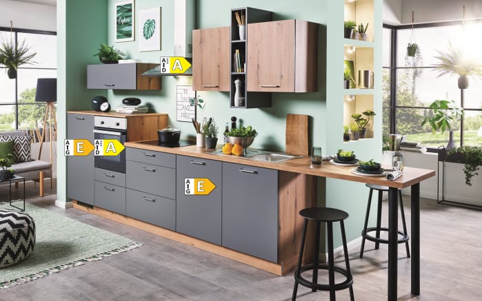 Einbauküche Wida/Plamos, anthrazit/Wildeiche Nachbildung, inkl. Elektrogeräte-06