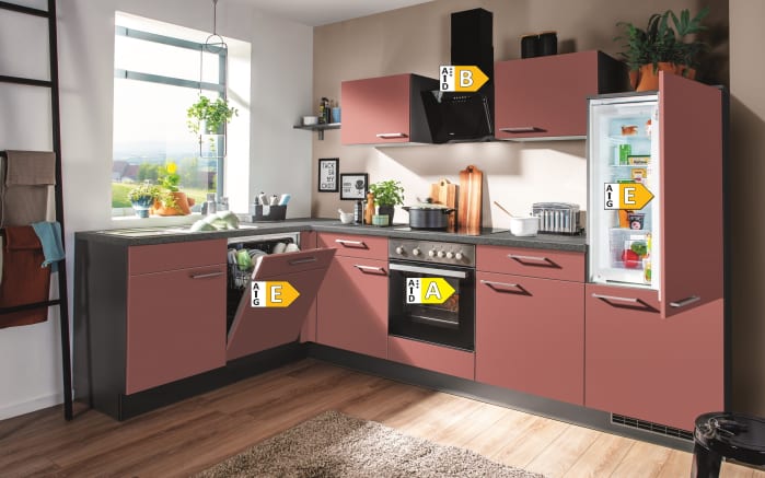 Einbauküche Wida, kaminrot, inkl. Privileg Elektrogeräte-03