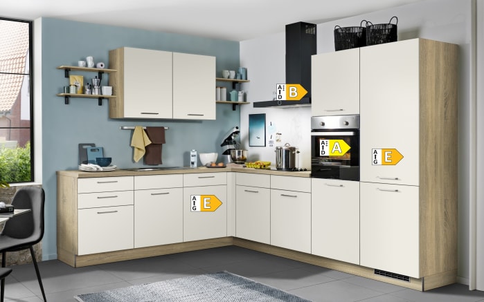 Einbauküche Wida, magnolia/Bergeiche Nachbildung, inkl. Elektrogeräte-04