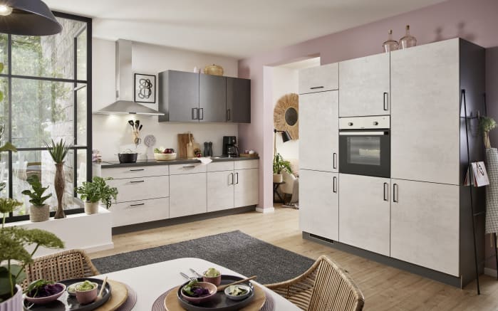 Einbauküche Bailo, Beton steinweiß, inkl. Elektrogeräte-01