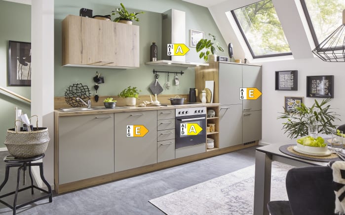 Einbauküche Clare/Plamos, creme/astig Eiche Nachbildung, inkl. Elektrogeräte-04