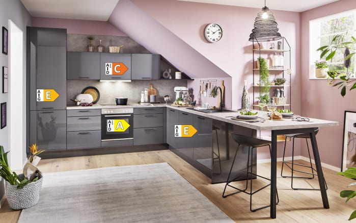 Einbauküche Perfect Brillant, perlgrau, inkl. Bosch Elektrogeräte-04