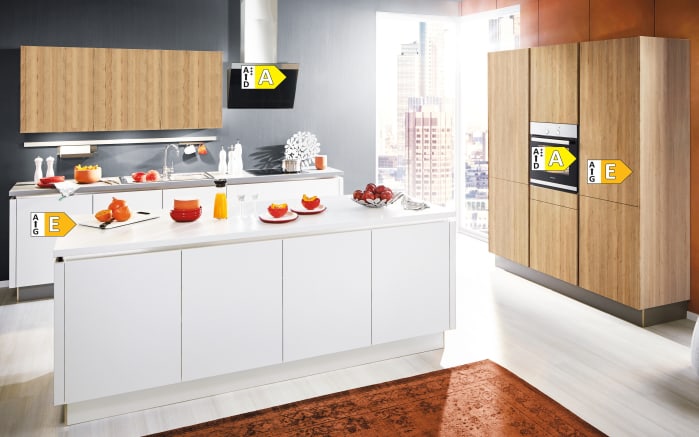Einbauküche Uno/Toronto, weiß/Alteiche natur Nachbildung, inkl. Siemens Elektrogeräte-04