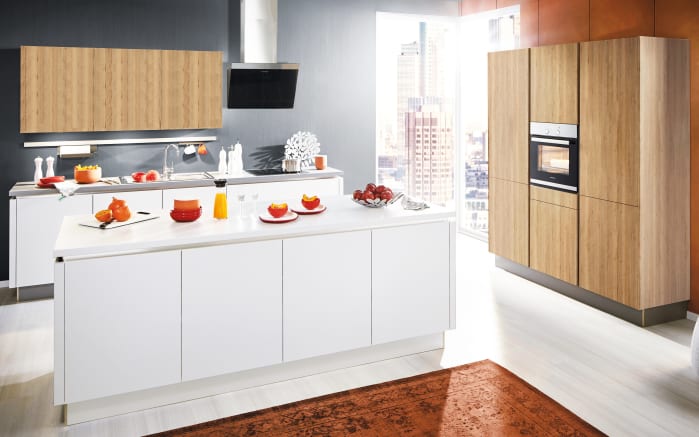 Einbauküche Uno/Toronto, weiß/Alteiche natur Nachbildung, inkl. Siemens Elektrogeräte-01