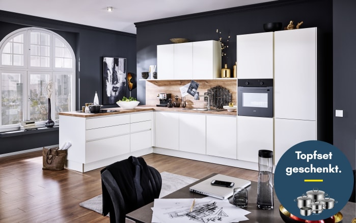 Einbauküche Perfect Brillant, weiß, inkl. AEG Elektrogeräten-01