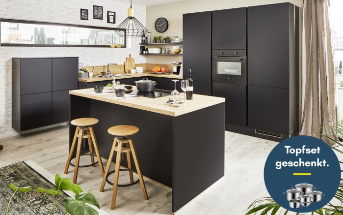 Einbauküche Top soft, schwarz, inkl. AEG Elektrogeräte-01