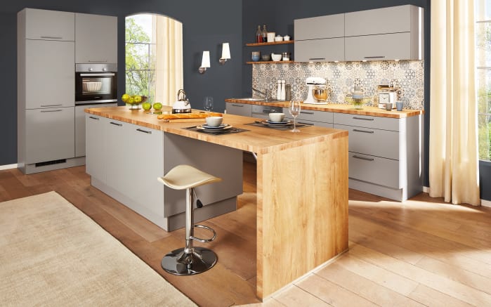 Einbauküche Perfect Soft, perlgrau, inkl. Siemens Elektrogeräte und Miele Geschirrspüler-01