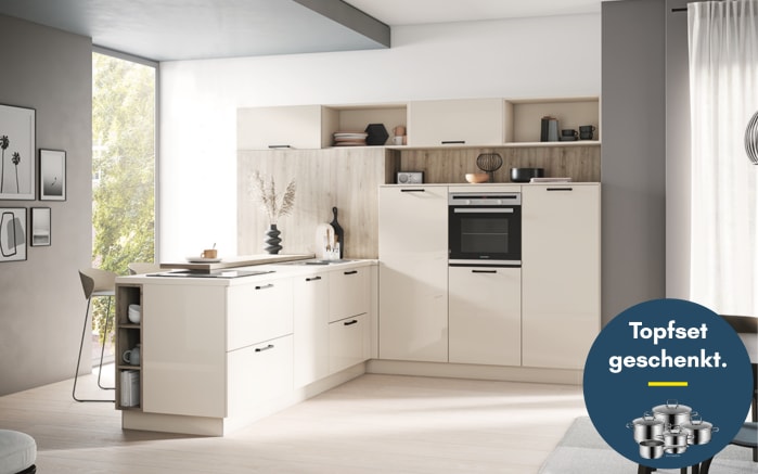 Einbauküche Perfect brillant, crema magnolia, inkl. Privileg Elektrogeräte-01