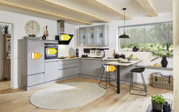 Einbauküche Perfect brillant, perlgrau, inkl. AEG Elektrogeräte-05