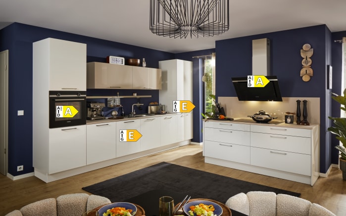Einbauküche Perfect brillant, weiß/kaschmir farbend, inkl. Siemens Elektrogeräte-04