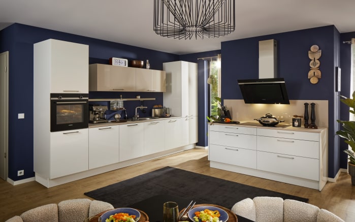 Einbauküche Perfect brillant, weiß/kaschmir farbend, inkl. Siemens Elektrogeräte-01